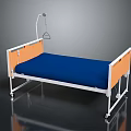 Medical Hospital Bed with Blue Mattress Orange Rails White Frame Metal Pole with Hook Wheels