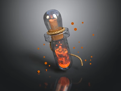Household Decorative Glass Bottle With Orange Liquid And Cork Stopper And Floating Orange Drops 3d model