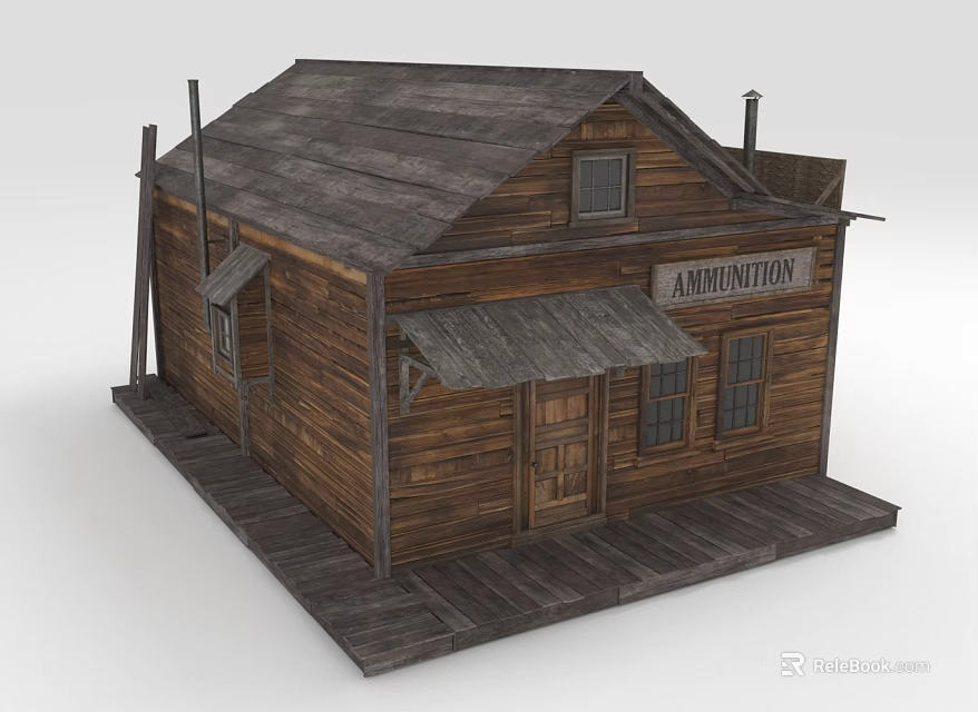 Wooden Ammunition Store House With Sloped Roof Porch And Wooden Windows 3d model 