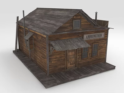 Wooden Ammunition Store House With Sloped Roof Porch And Wooden Windows 3d model