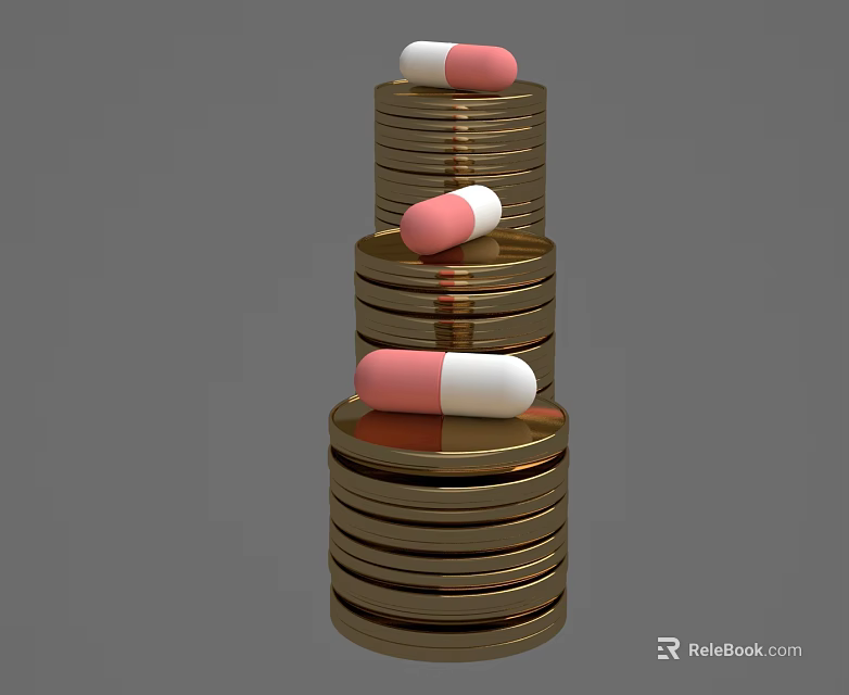 Luxury Gold Stacked Jewelry Design With Red And White Accents 3d model 