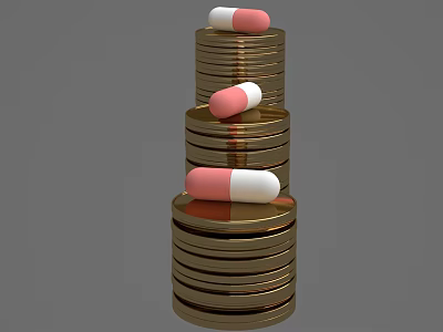 Luxury Gold Stacked Jewelry Design With Red And White Accents 3d model