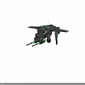 Futuristic Sci Fi Spaceship With Gray Body Green Glowing Cannons And Wings