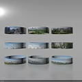 Various Panoramic Urban Landscape Views Featuring City Buildings Parks And Rivers