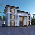 Modern Detached Villa Exterior Design With Courtyard Lighting And Parking Space