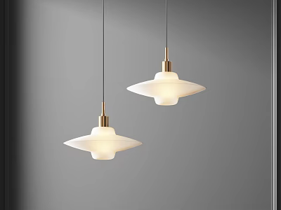 Two Modern Pendant Chandeliers with Frosted Glass Shades and Golden Metal Bases 3d model