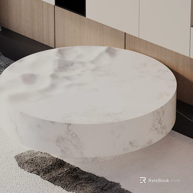 Modern Sofa And Coffee Table Set With Round White Marble Top And Wooden Cabinets 3d model 