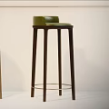 Poliform Modern Bar Stools In Light Wood And Green With Contrasting Legs On White Background