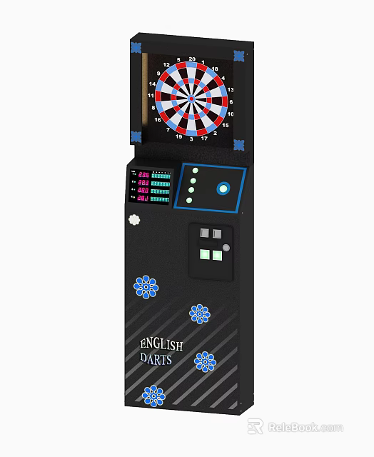 English Darts Machine Sports Equipment With Black Frame Dartboard Electronic Scoreboard And Snowflake Decorations 3d model 