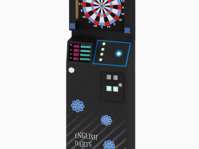 English Darts Machine Sports Equipment With Black Frame Dartboard Electronic Scoreboard And Snowflake Decorations 3d model