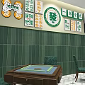 Hong Kong-style Chess and Card Room Mahjong Hall Mahjong Table and Chair Combination Chess and Card Room Decorative Wall Billboard 3d model