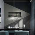 Cozy Tea Table and Chairs With Teapot Teacups Steam Branch Chandelier and Gray Wall