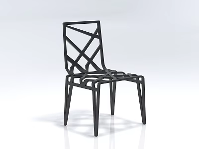 Modern Black Leisure Chair with Geometric Lattice Backrest Seat Design and Slim Metal Legs 3d model