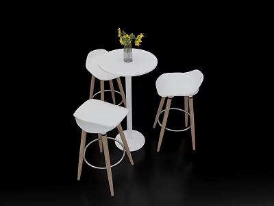 White Round Business Negotiation Table and Chairs with Wooden Legs Vase and Yellow Flowers 3d model