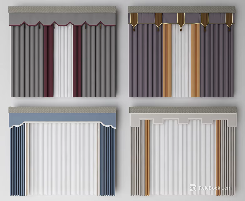 Colorful Curtains With Decorative Valances In Various Designs For Interior Use 3d model 