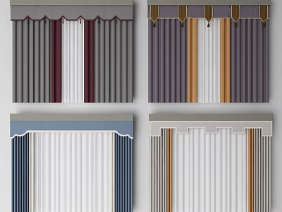 Colorful Curtains With Decorative Valances In Various Designs For Interior Use 3d model