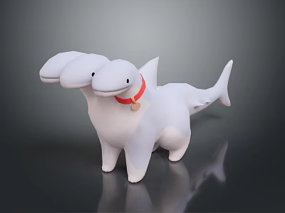 Cute Two Headed Shark Plush Toy With Red Collar And Name Tag 3d model