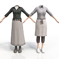Woman Showcasing Different Outfits With Tops Skirts Pants Belts Aprons And Shoes