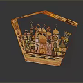 Scenic 3D Decorative Castle Model with Spires Domes and Symmetrical Design in Orange Gold Tones