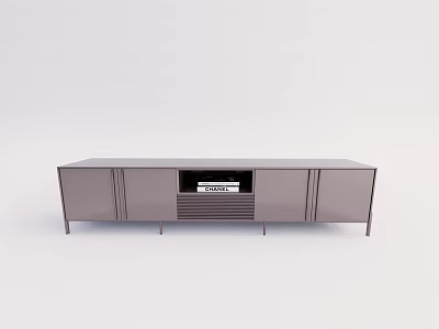 Modern Gray TV Stand With Cabinet Doors And Open Media Storage Compartment 3d model
