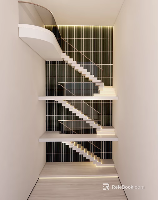 Modern Spiral Staircase Interior Design With Metal Railings And White Steps 3d model 