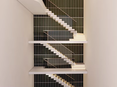 Modern Spiral Staircase Interior Design With Metal Railings And White Steps 3d model
