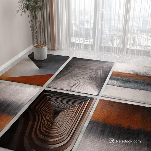 Stylish Square Rugs With Modern Abstract Patterns And Neutral Warm Tones 3d model