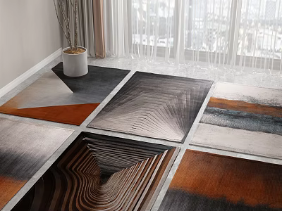 Stylish Square Rugs With Modern Abstract Patterns And Neutral Warm Tones 3d model