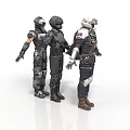 Three Characters In Tactical Gear With Different Uniforms And Helmets Standing Together