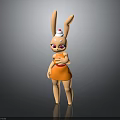 Cute Cartoon Rabbit 3D Model With Long Ears White Hat And Orange Dress