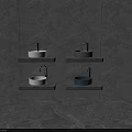 Sleek Round Washbasins on Stone Shelves with Marble Wall and Color Variations