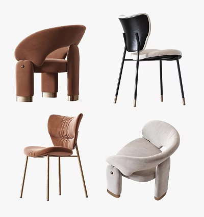 Modern Stylish Leisure Chairs With Upholstered Fabric And Metal Legs In Various Colors 3d model