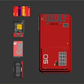 Red Modern Electronic Device With Multiple Colorful Accessories Control Panel And Buttons 3d model