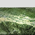 Detailed Mountainous Terrain Model With STRM 30m OpenTopography Data And 80 km Scale