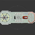 Red And White Water Transport Vessel With Green Deck Helicopter Pad And Equipment