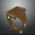 Golden Ring Design With Square Top And Carved Decorative Pattern 3d model