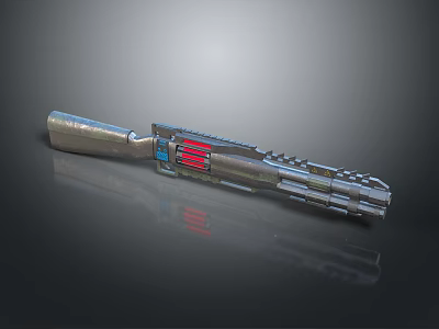 Futuristic Sci Fi Weapon 3D Render With Metallic Body And Red Blue Details 3d model
