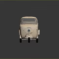 Vintage Three Wheeled Motorcycle With Rustic Light Colored Body And Flatbed Cargo Bed