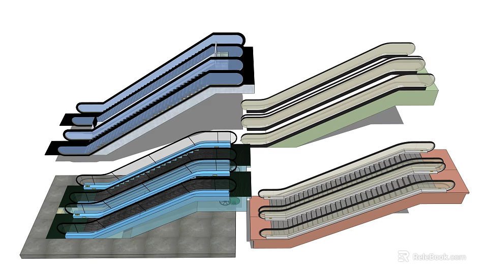 Multiple Colored Escalators in Engineering Design Diagrams With Different Styles 3d model 