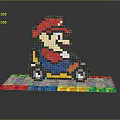 Pixel Art Character In Red Hat Driving Yellow Kart On Colorful Platform