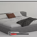 Modern Gray Platform Double Bed With White Sheets Brown Cushion And Gray Blanket 3d model