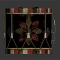 Traditional Decorative Drum With Black Body Red White Trim Floral Patterns And Wooden Drumsticks