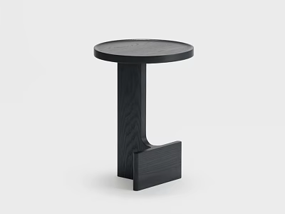 Black Wooden Round Side Table With Modern Minimalist Design And Unique Geometric Base 3d model