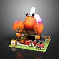 Cartoon Style Crab Shaped Stall Landscape with Pumpkin Lanterns Food Items and Small Signboard