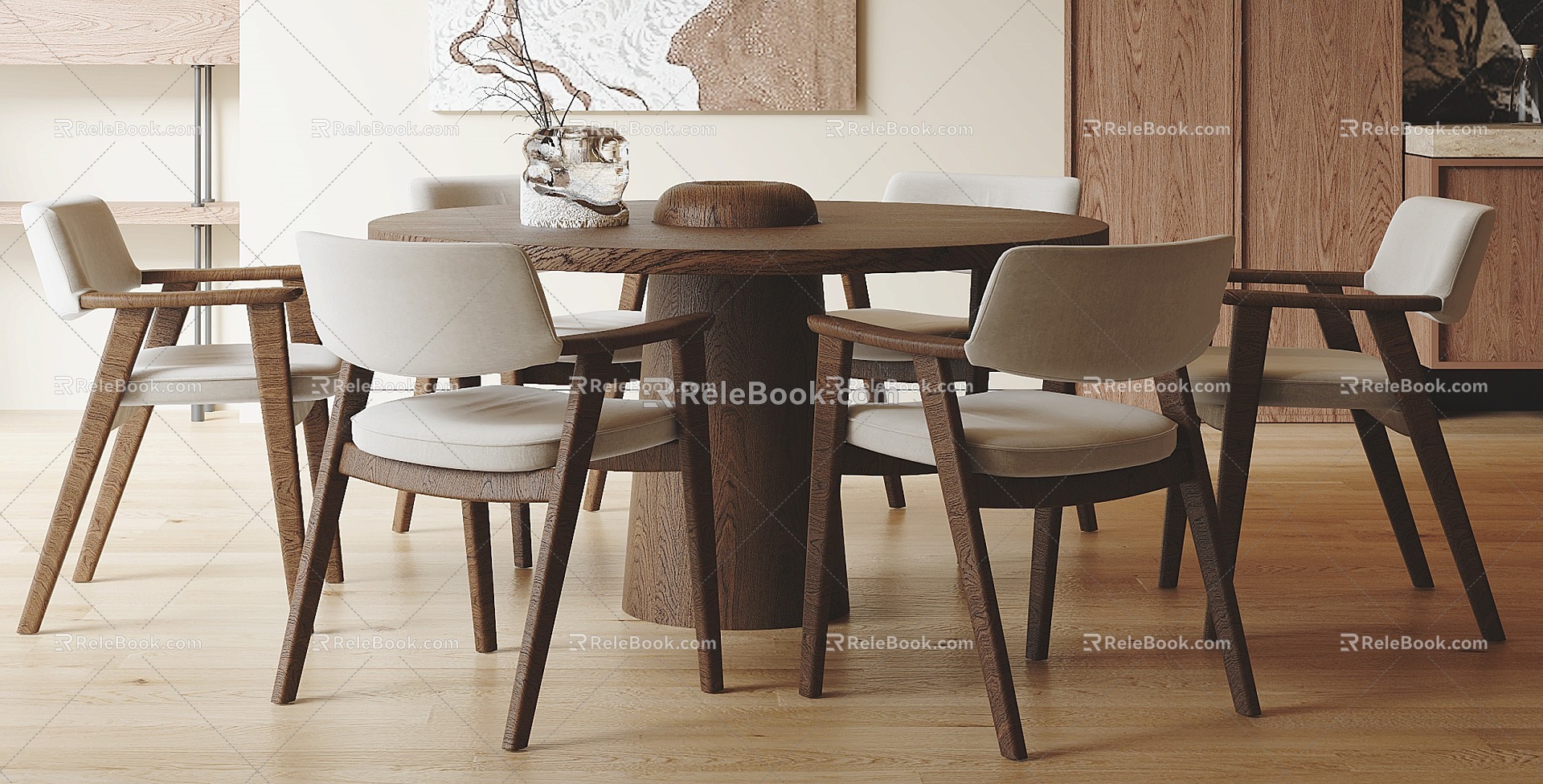 Middle style dining table and chair combination 3d model