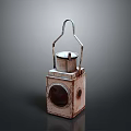 Vintage Metal Lantern With Round Glass Panel Rustic Surface And Hanging Handle