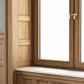 Elegant Wooden Casement Window With Glass Panes And Interior Decorative Wooden Trim Design