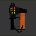 Handheld Household Device With Digital Display Colored Buttons Black And Orange Design And Spiral Cable