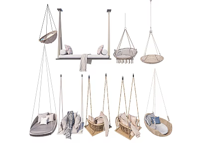Modern Hanging Chairs With Various Styles Soft Cushions And Woven Design For Home 3d model
