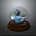 Wooden Furniture Base With Snow Globe Decoration Featuring Snow Scene And Christmas Trees
